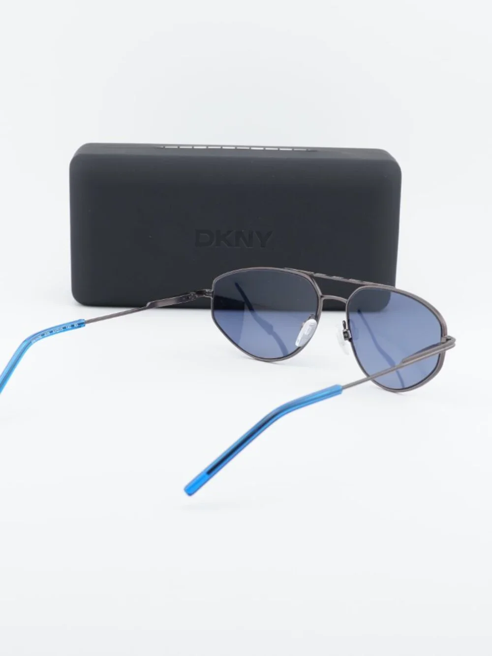 DKNY DK117S 070 Square Sunglasses - Satin Gunmetal/Blue